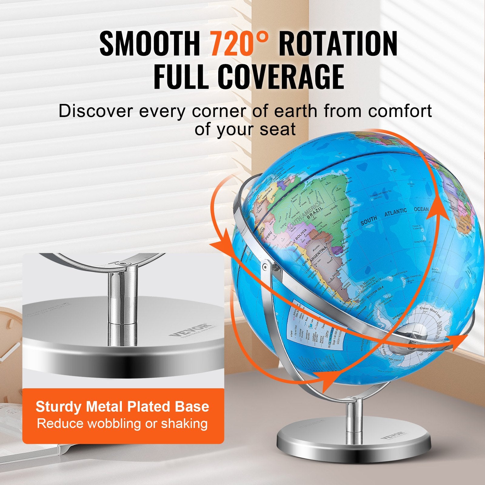 Rotating World Globe with Stand 330.2mm Educational Geographic Globe for Kids