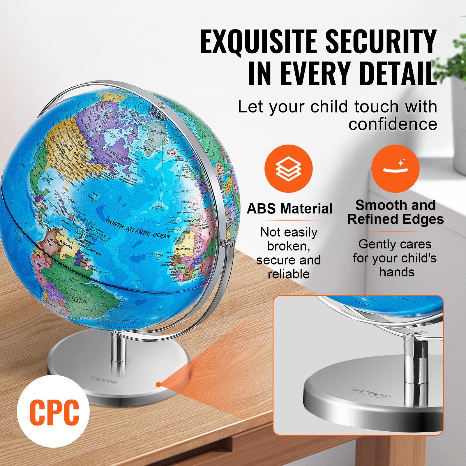 Rotating World Globe with Stand 330.2mm Educational Geographic Globe for Kids