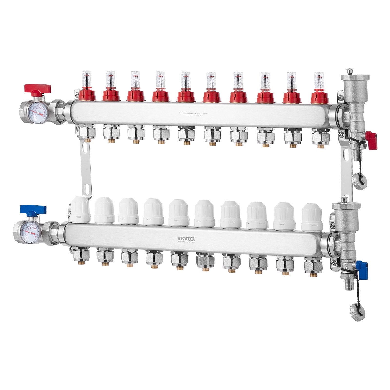 10-Branch Radiant Heat Manifold 1/2" PEX Stainless Steel Floor Heating Kit