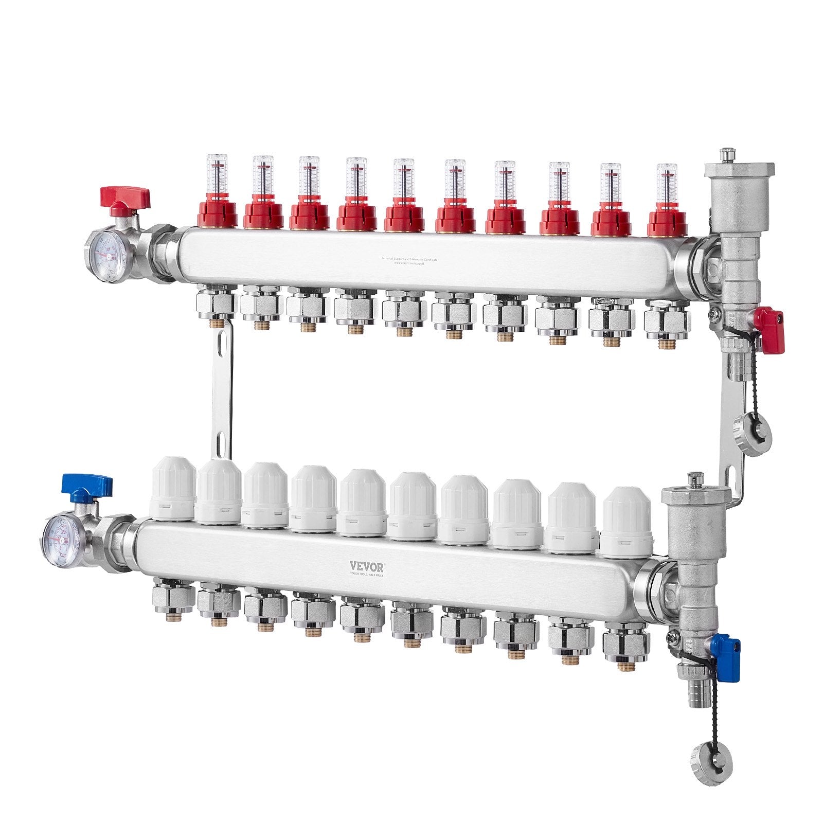10-Branch Radiant Heat Manifold 1/2" PEX Stainless Steel Floor Heating Kit