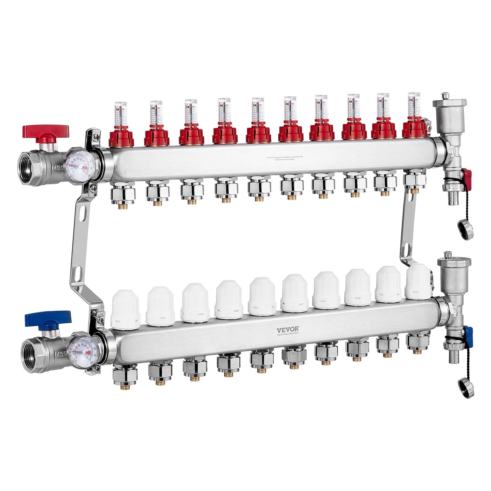 10-Branch Radiant Heat Manifold 1/2" PEX Stainless Steel Floor Heating Kit