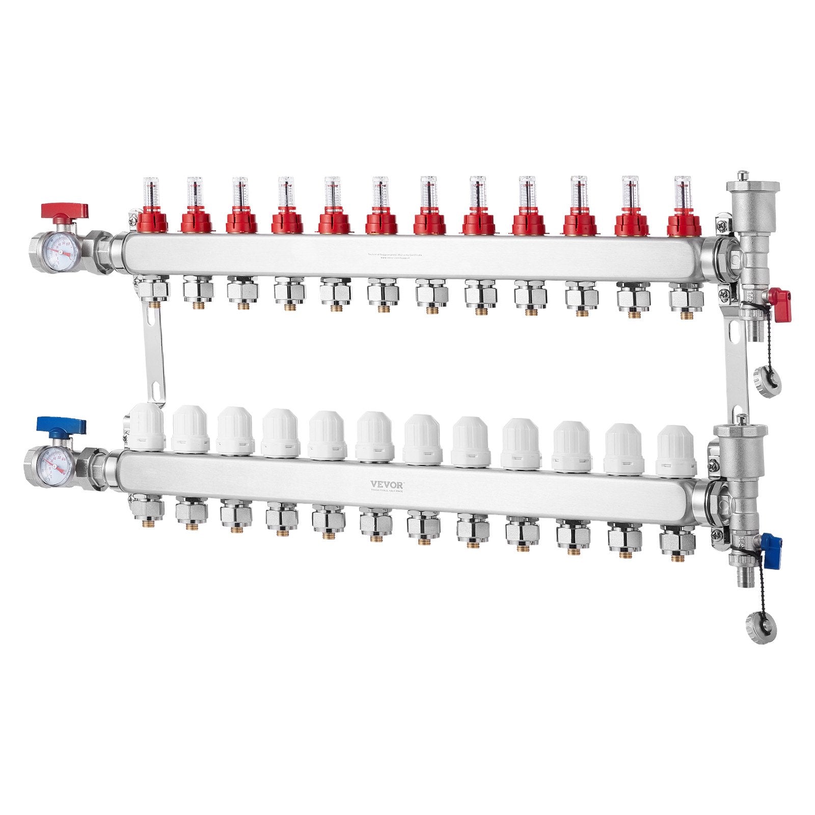 12-Branch Radiant Heat Manifold 1/2" PEX Stainless Steel Floor Heating Kit