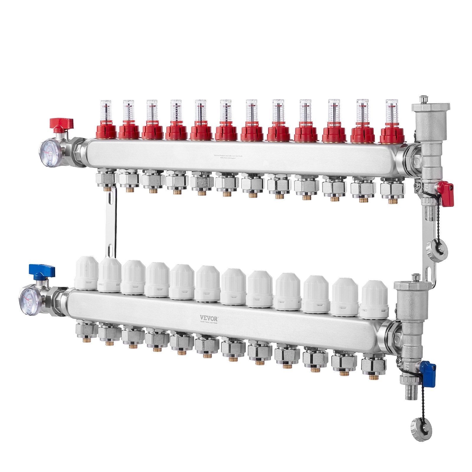 12-Branch Radiant Heat Manifold 1/2" PEX Stainless Steel Floor Heating Kit