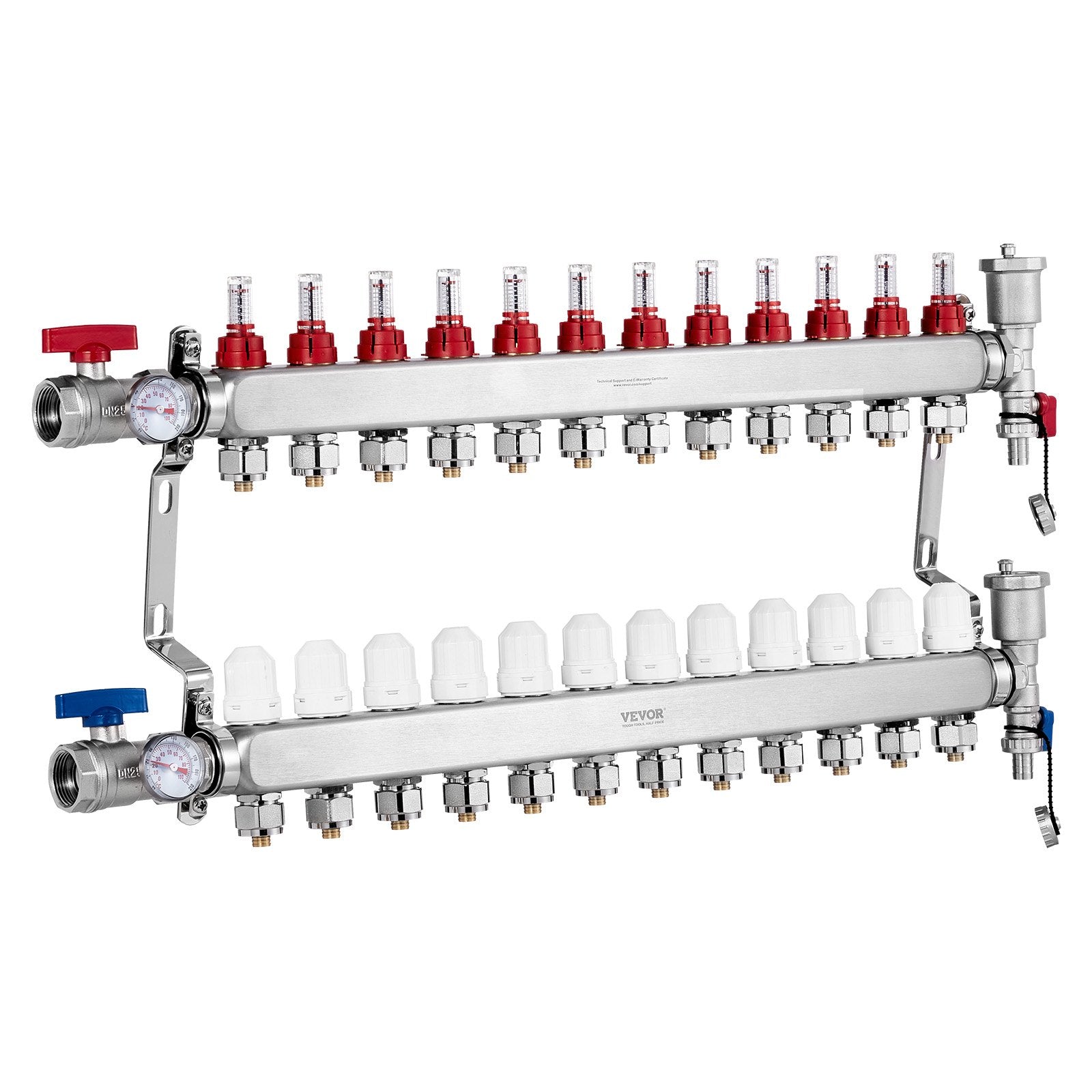 12-Branch Radiant Heat Manifold 1/2" PEX Stainless Steel Floor Heating Kit