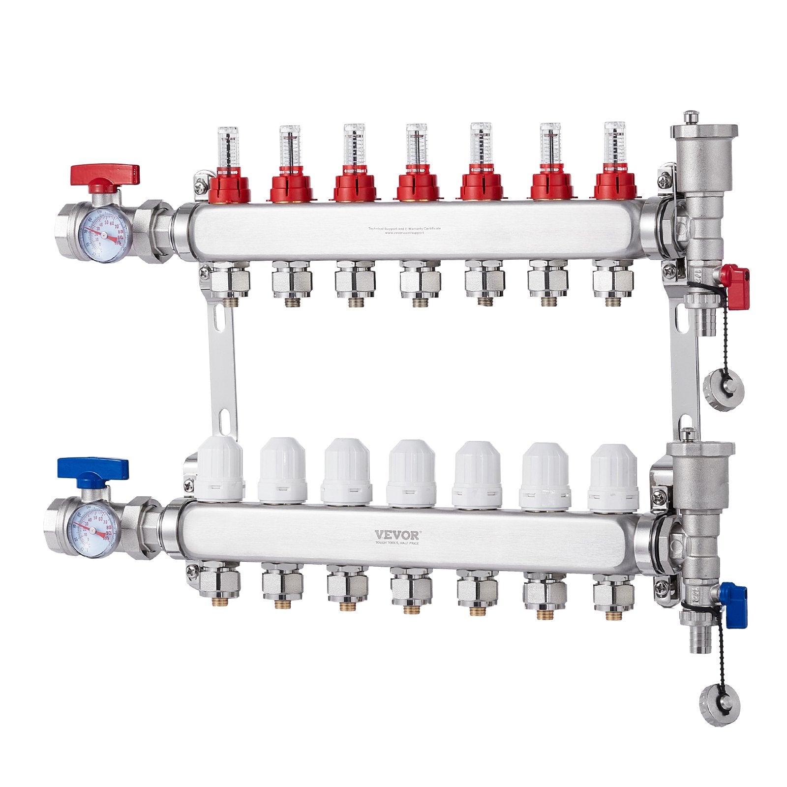 7-Branch Radiant Heat Manifold 1/2" PEX Stainless Steel Floor Heating Kit