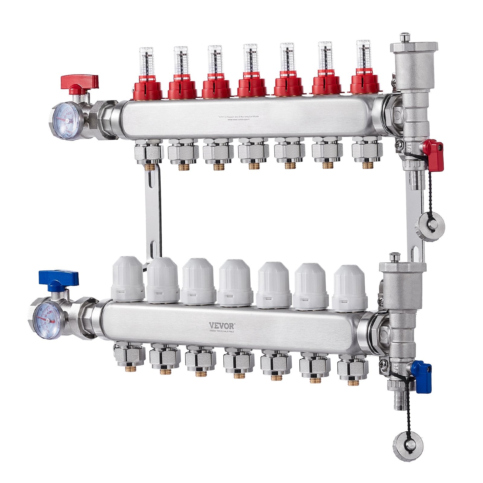 7-Branch Radiant Heat Manifold 1/2" PEX Stainless Steel Floor Heating Kit