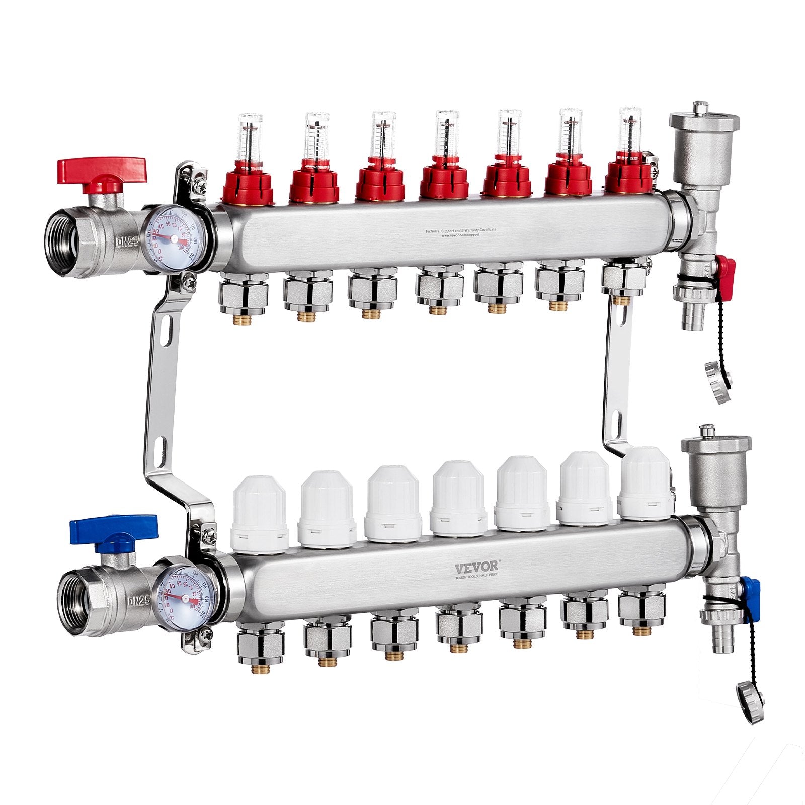 7-Branch Radiant Heat Manifold 1/2" PEX Stainless Steel Floor Heating Kit
