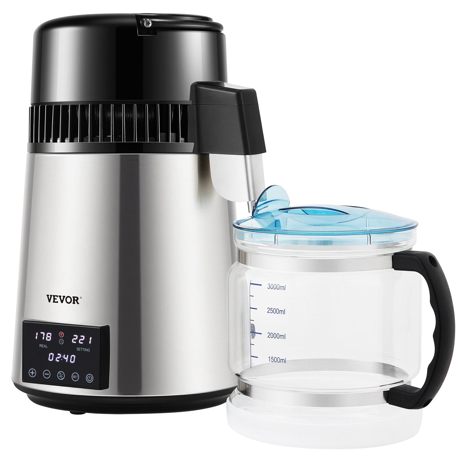 4L 1.1 Gal Brushed Stainless Steel Water Distiller Countertop Glass Container