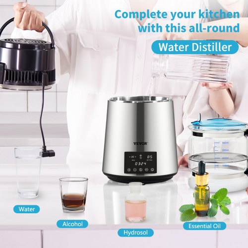VEVOR 4L Countertop Water Distiller 750W Dual Temp Display 0-99H Timer FDA