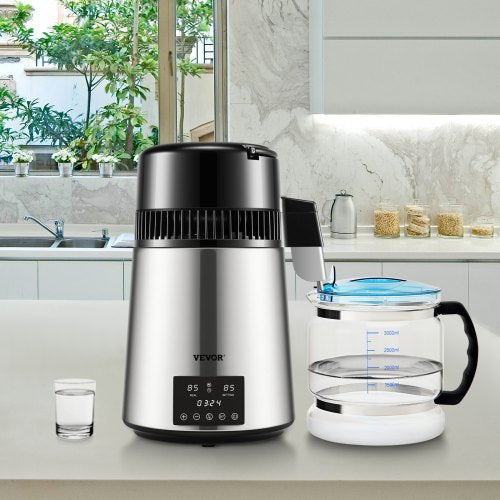 VEVOR 4L Countertop Water Distiller 750W Dual Temp Display 0-99H Timer FDA