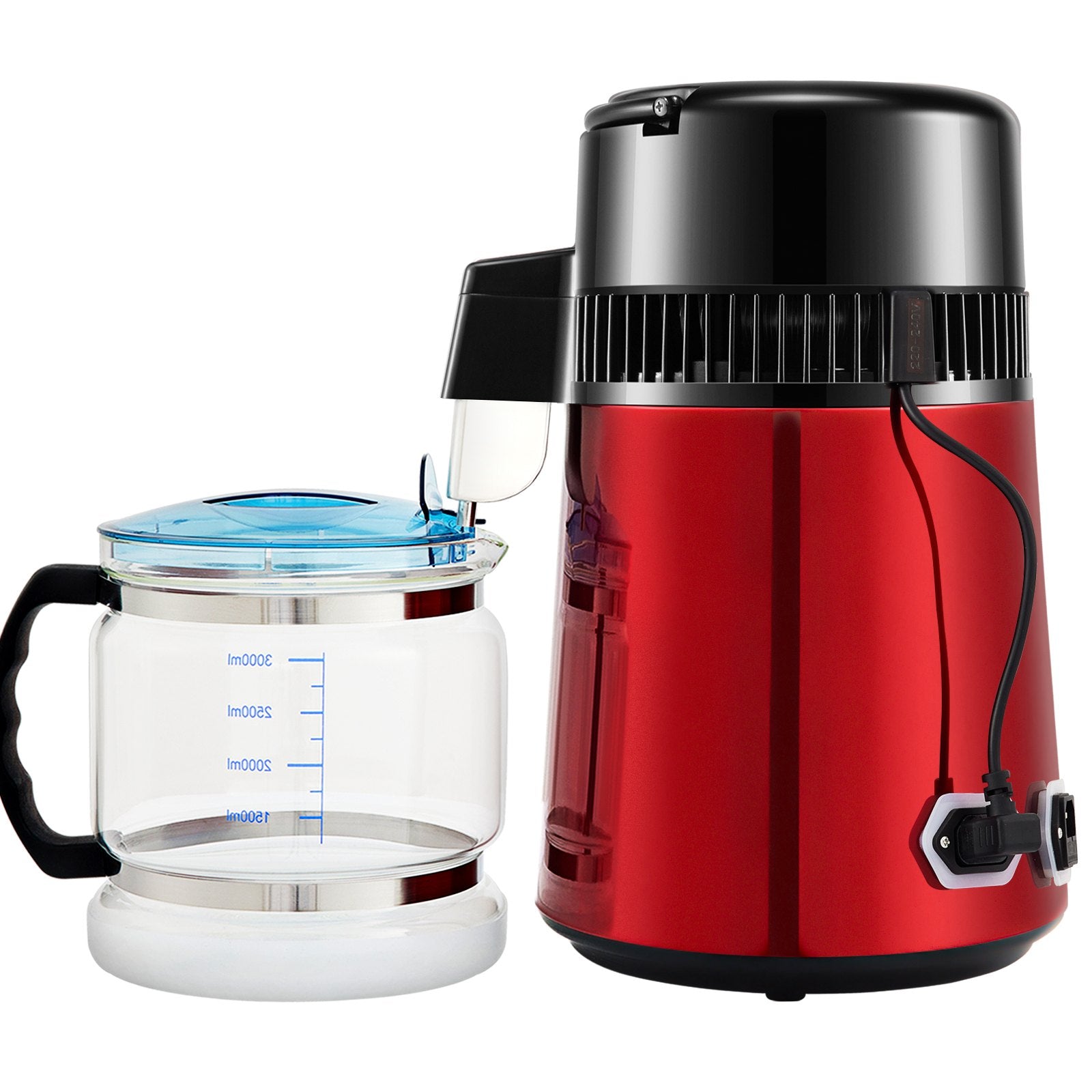 Water Distiller 4L 750W Countertop Purifier Dual Temp Display Glass Carafe Red