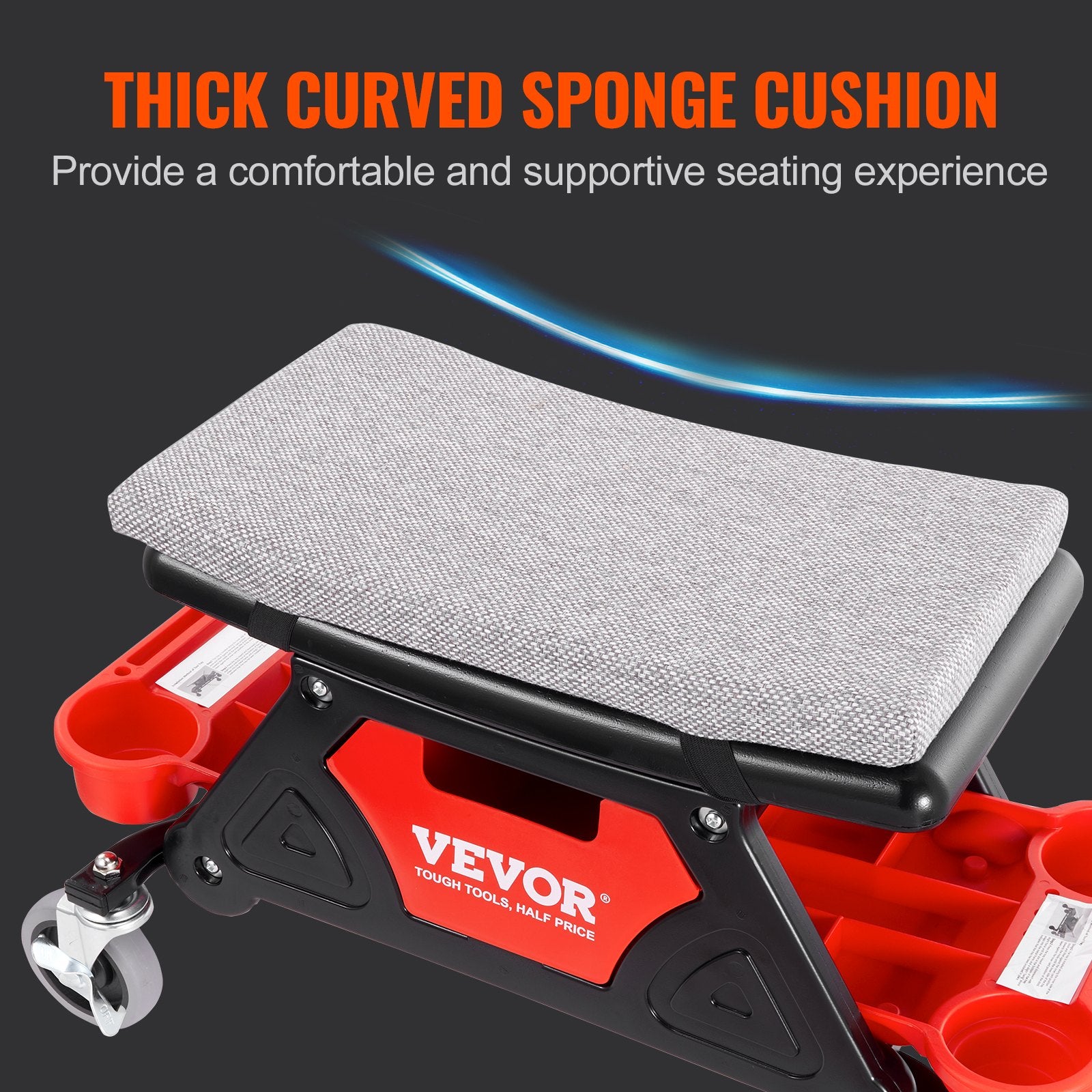Mechanic Stool Creeper Seat Rolling Shop Stool 300lb with Tool Trays