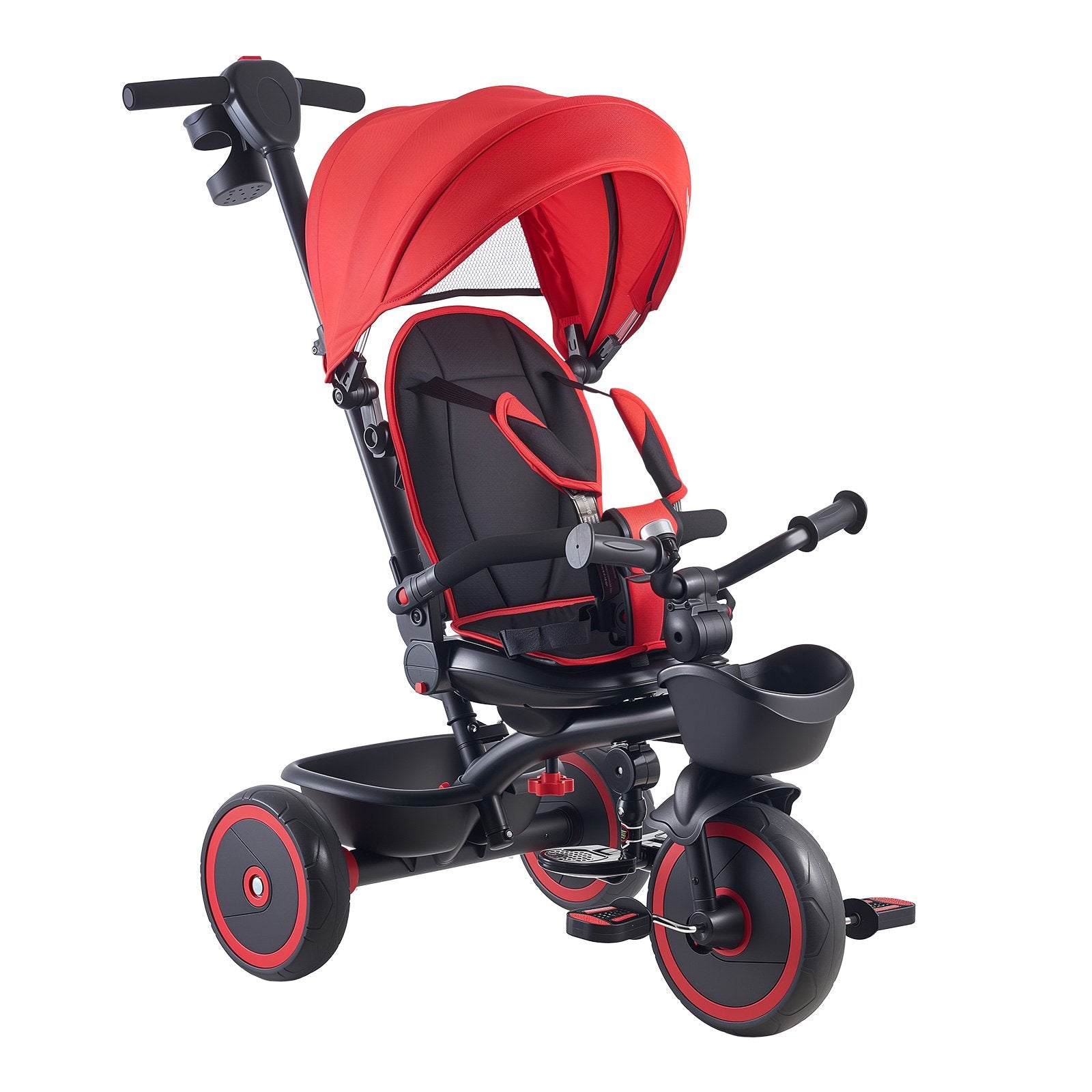 Toddler Tricycle Stroller 6-in-1 Kids Trike Parent Push Handle Canopy Red