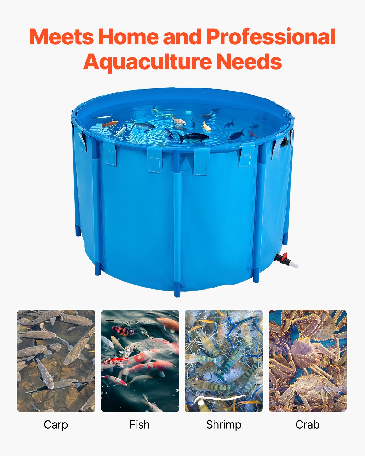 Canvas Fish Pond 1700L, Foldable PVC Koi Tank with Frame & Drain Valve, Blue