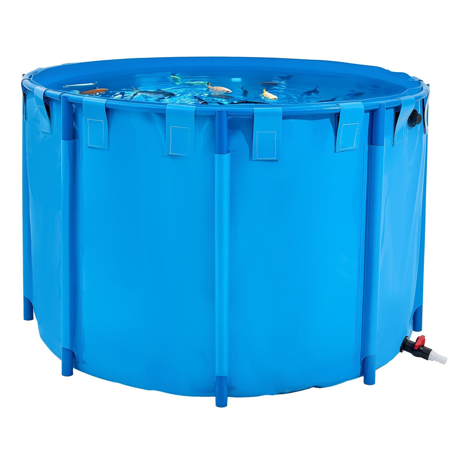 Canvas Fish Pond 1700L, Foldable PVC Koi Tank with Frame & Drain Valve, Blue