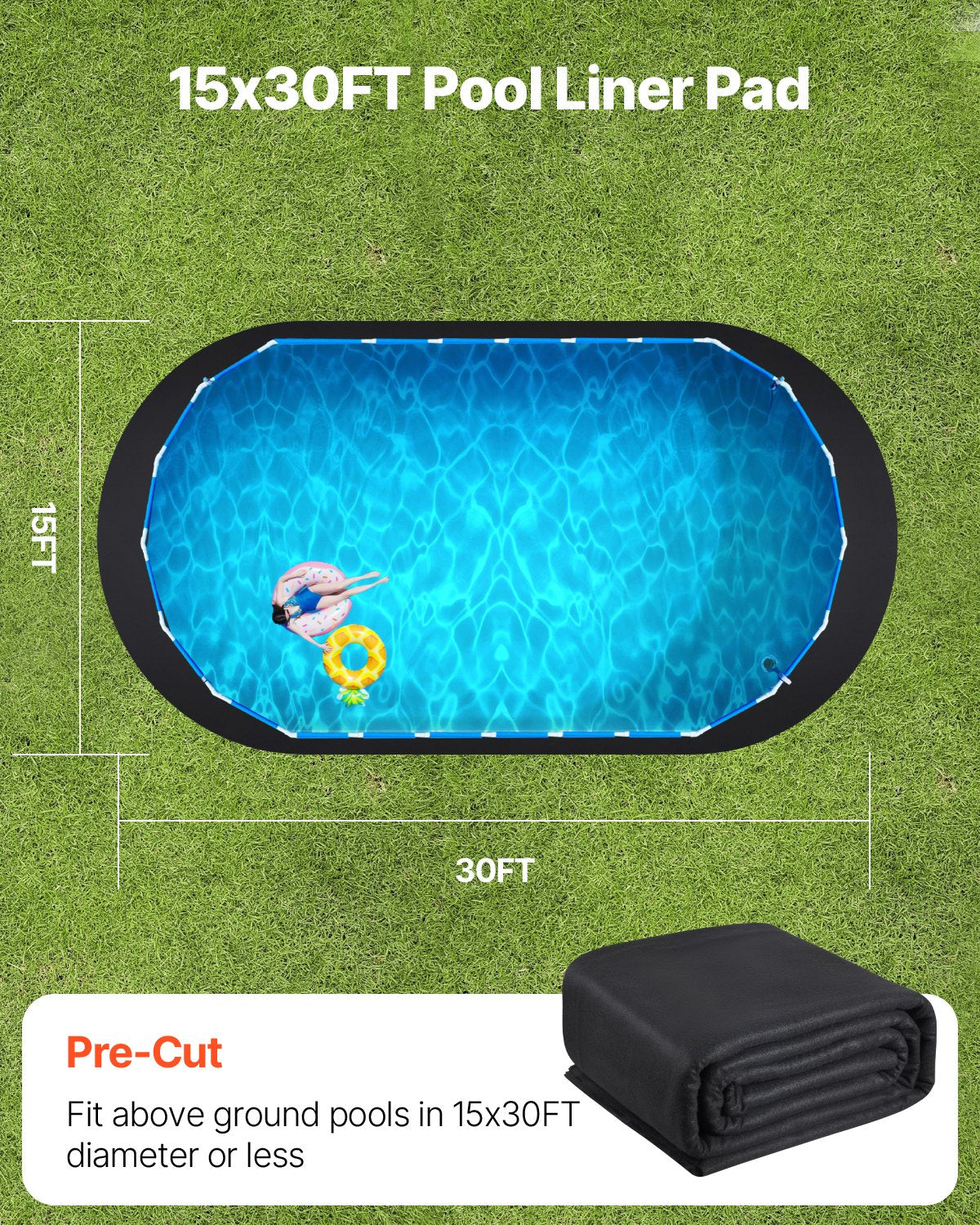 Oval Pool Liner Pad 15x30ft Extra-Thick Recycled Geotextile Underlayment Pools