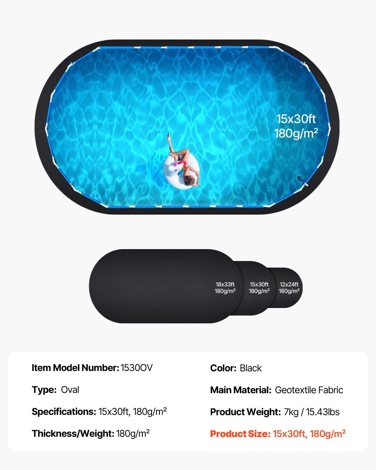 Oval Pool Liner Pad 15x30ft Extra-Thick Recycled Geotextile Underlayment Pools