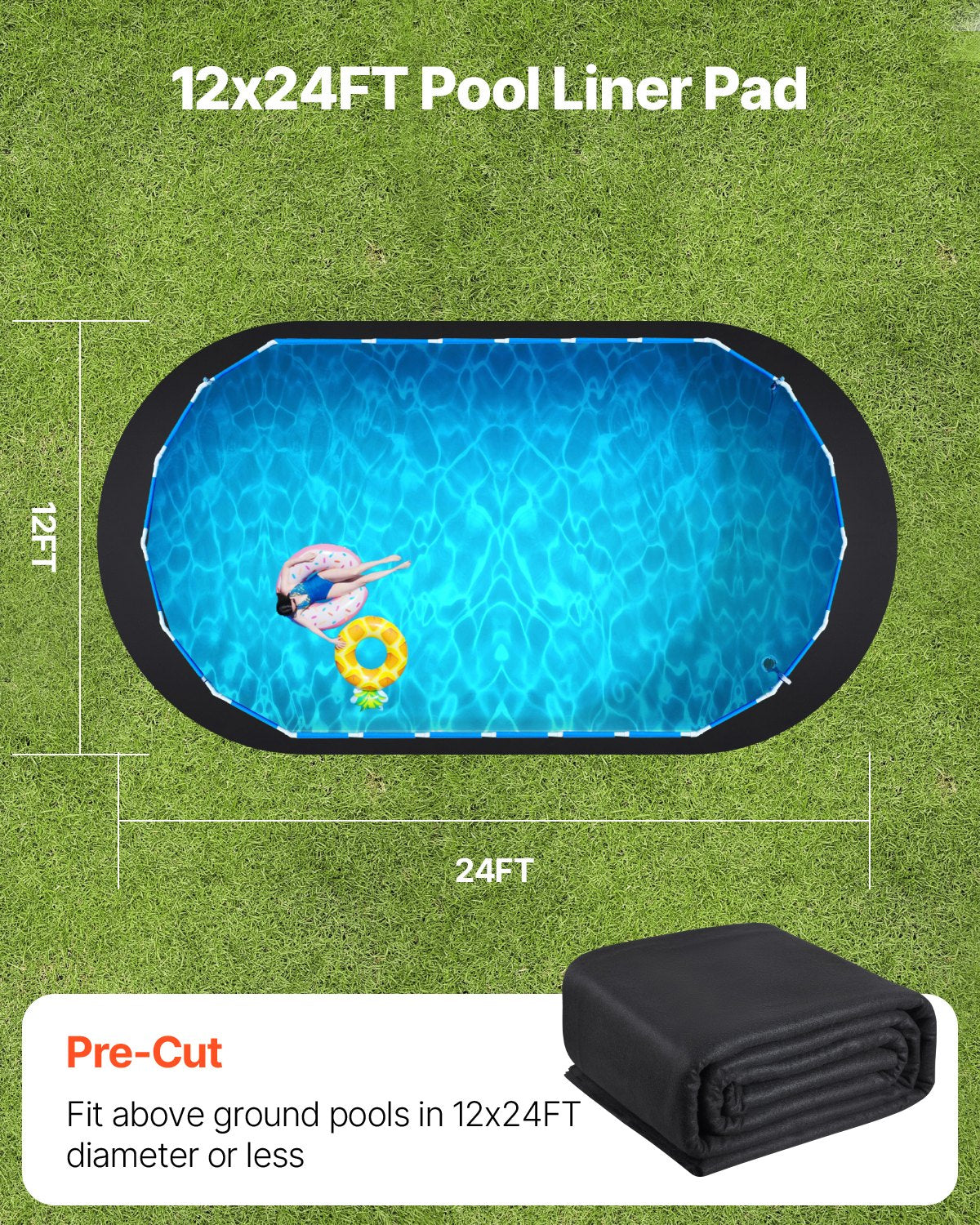 Oval Pool Liner Pad 12x24ft Extra-Thick Recycled Geotextile Underlayment Pools