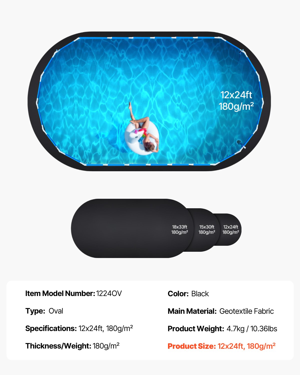 Oval Pool Liner Pad 12x24ft Extra-Thick Recycled Geotextile Underlayment Pools
