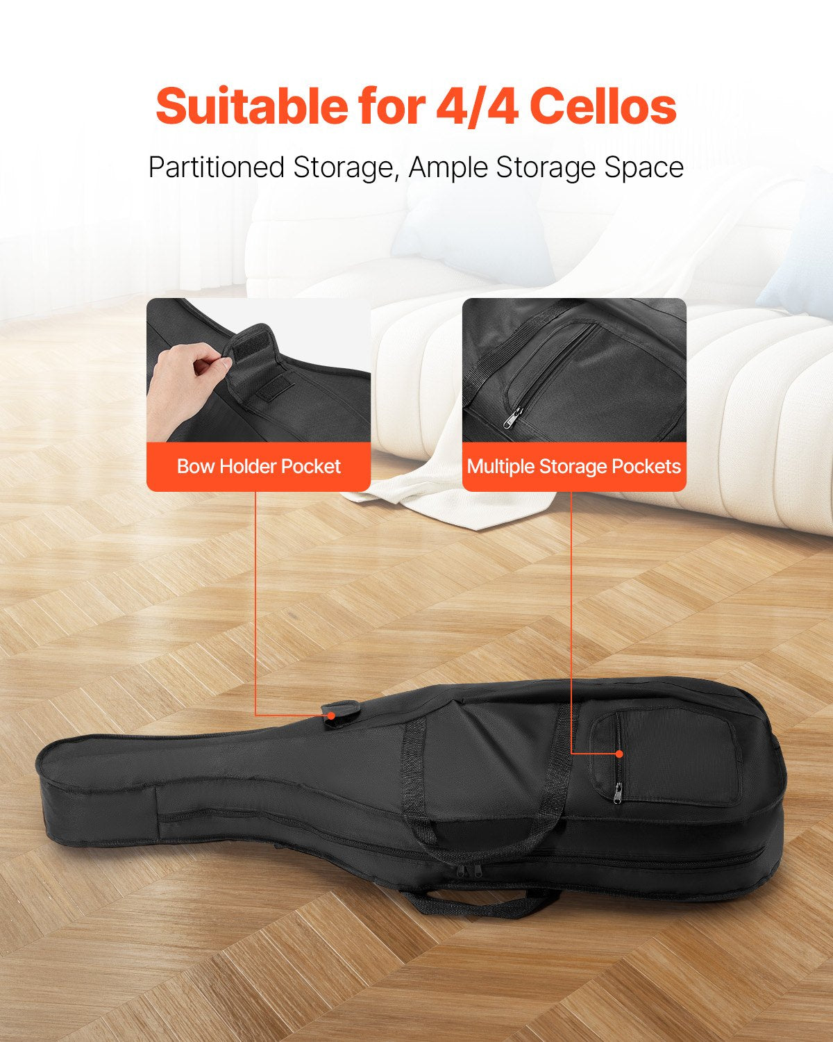 Cello Case 4/4 Full Size Nylon Waterproof Portable Travel Bag Straps Handle