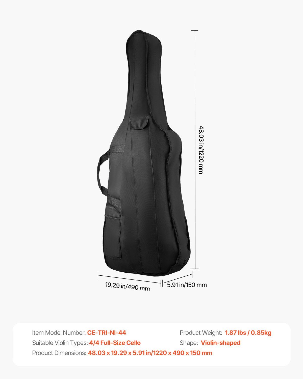 Cello Case 4/4 Full Size Nylon Waterproof Portable Travel Bag Straps Handle