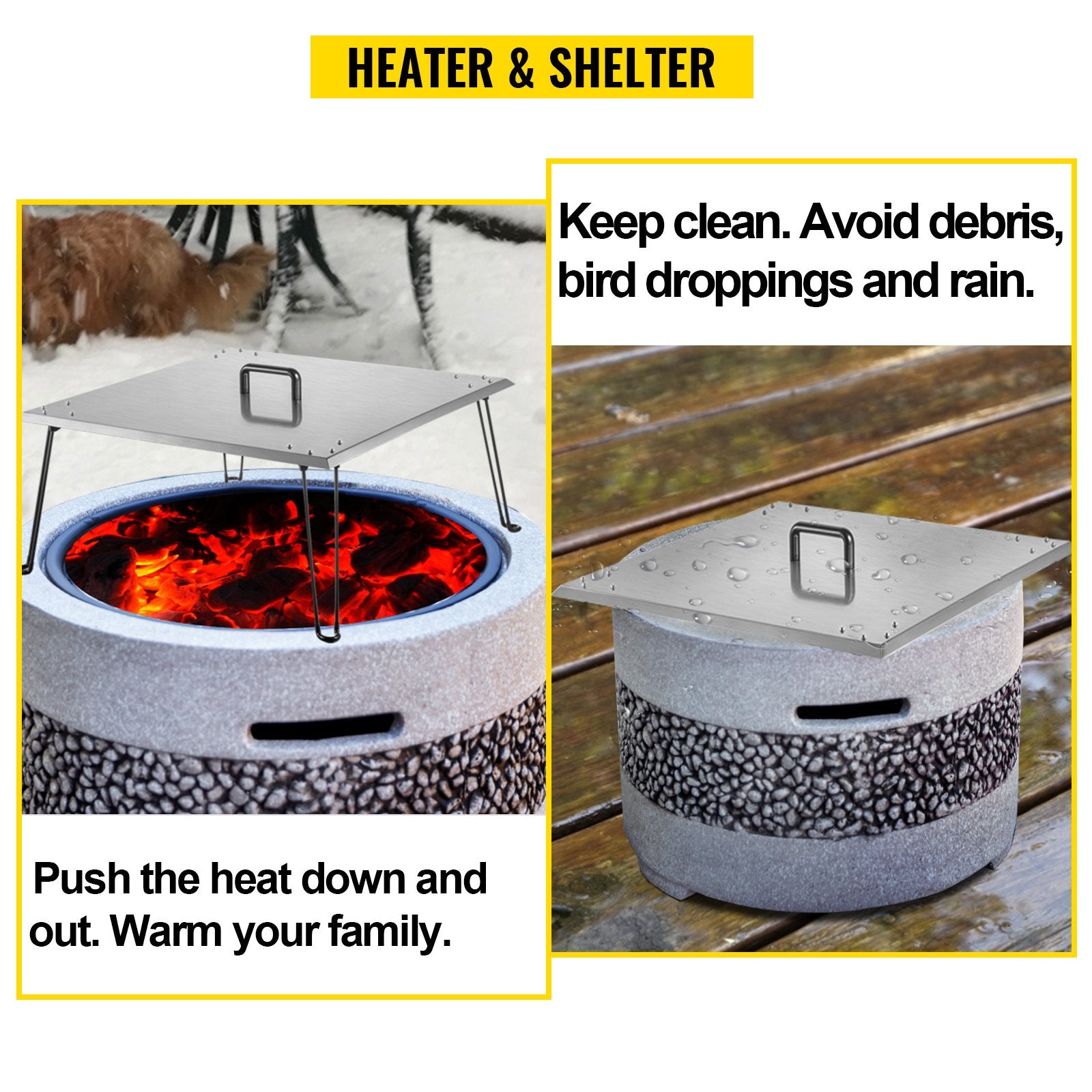 Fire Pit Heat Deflector 24x24x13in Stainless Steel 1.5mm Square Burner Cover