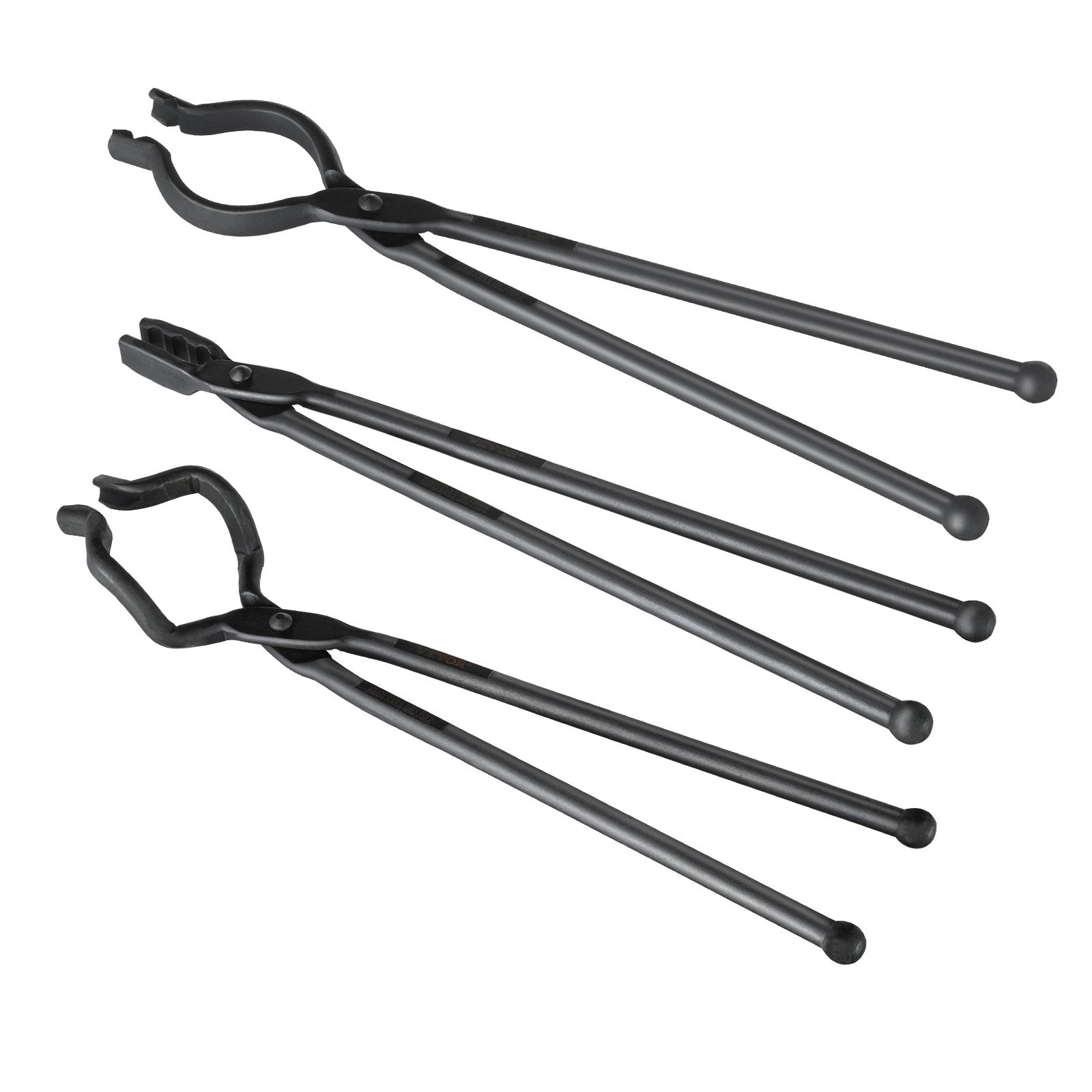 3PCS Blacksmith Tongs, V-Bit, Wolf Jaw & Z V-Bit, Carbon Steel with A3 Rivets