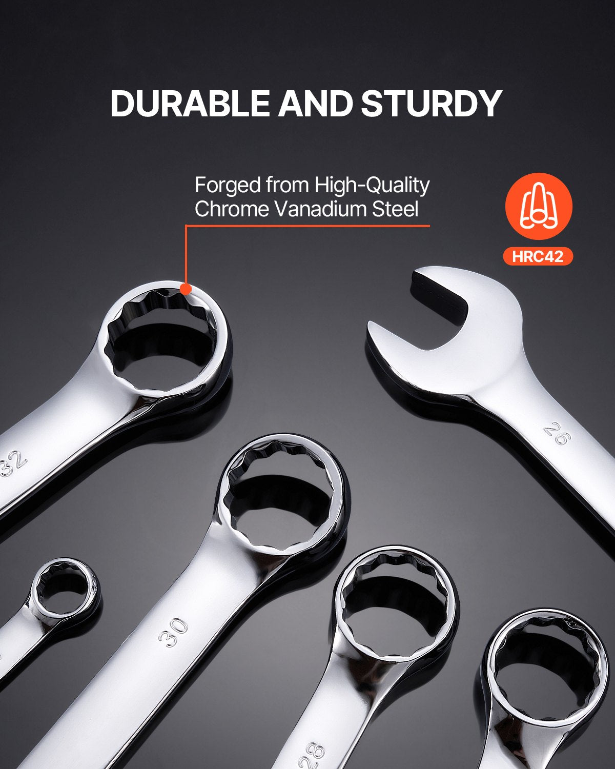 Combination Wrench Set, 25-Piece Metric 6-32mm with Roll-Up Pouch, Carbon Steel