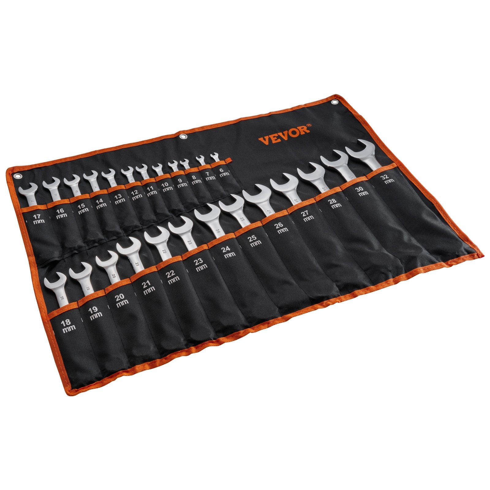 Combination Wrench Set, 25-Piece Metric 6-32mm with Roll-Up Pouch, Carbon Steel