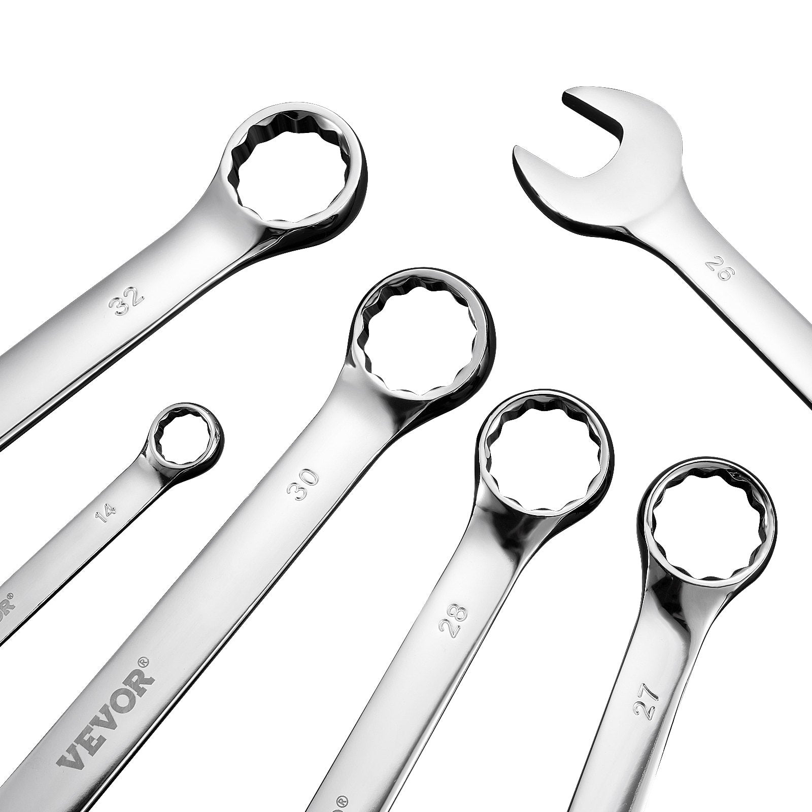Combination Wrench Set, 25-Piece Metric 6-32mm with Roll-Up Pouch, Carbon Steel