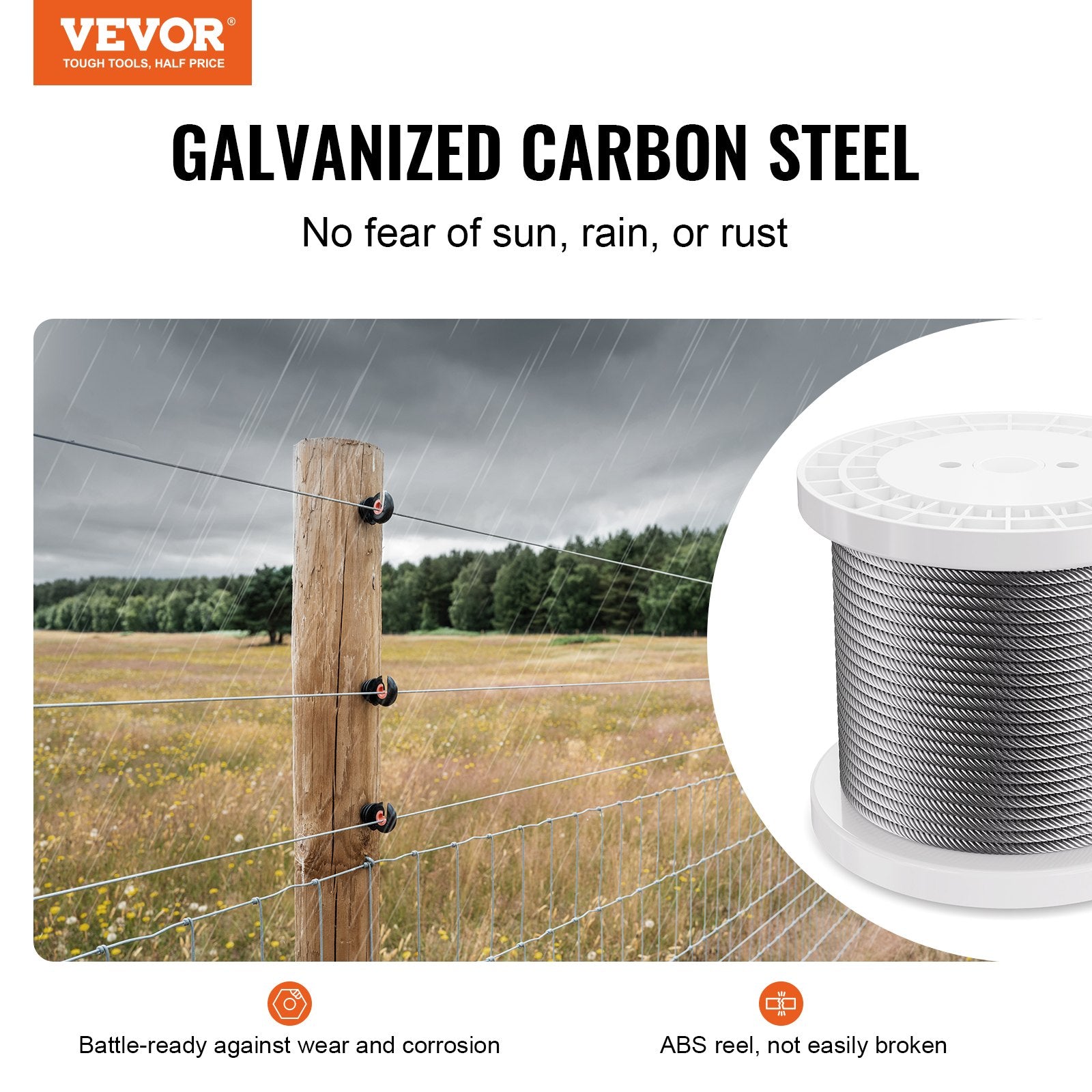 Wire Rope 6.35mm 76.2m Zinc Galvanized Carbon Steel Cable with Gloves 31.1KN