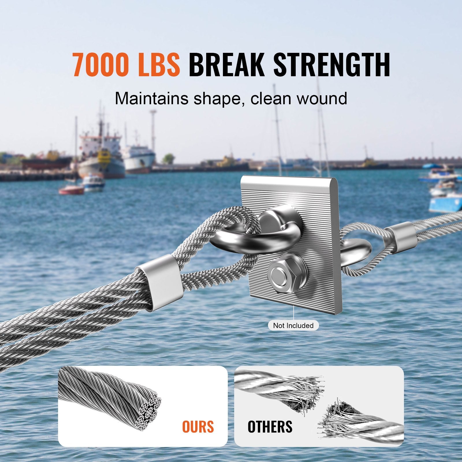 Wire Rope 6.35mm 76.2m Zinc Galvanized Carbon Steel Cable with Gloves 31.1KN