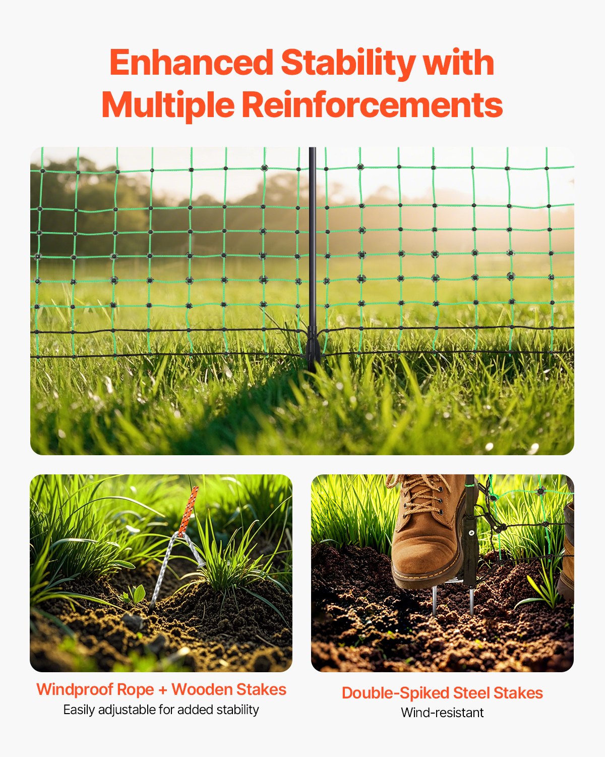 Electric Fence Netting 1.06×49.98m PE Portable Net Fence with Posts Stakes