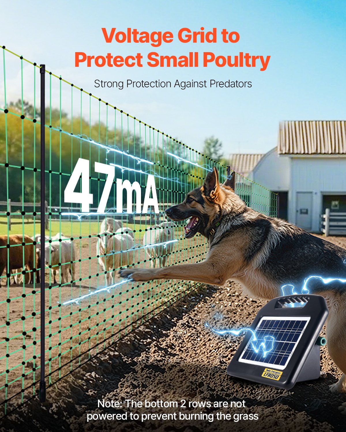 Electric Fence Netting 1.06×49.98m PE Portable Net Fence with Posts Stakes