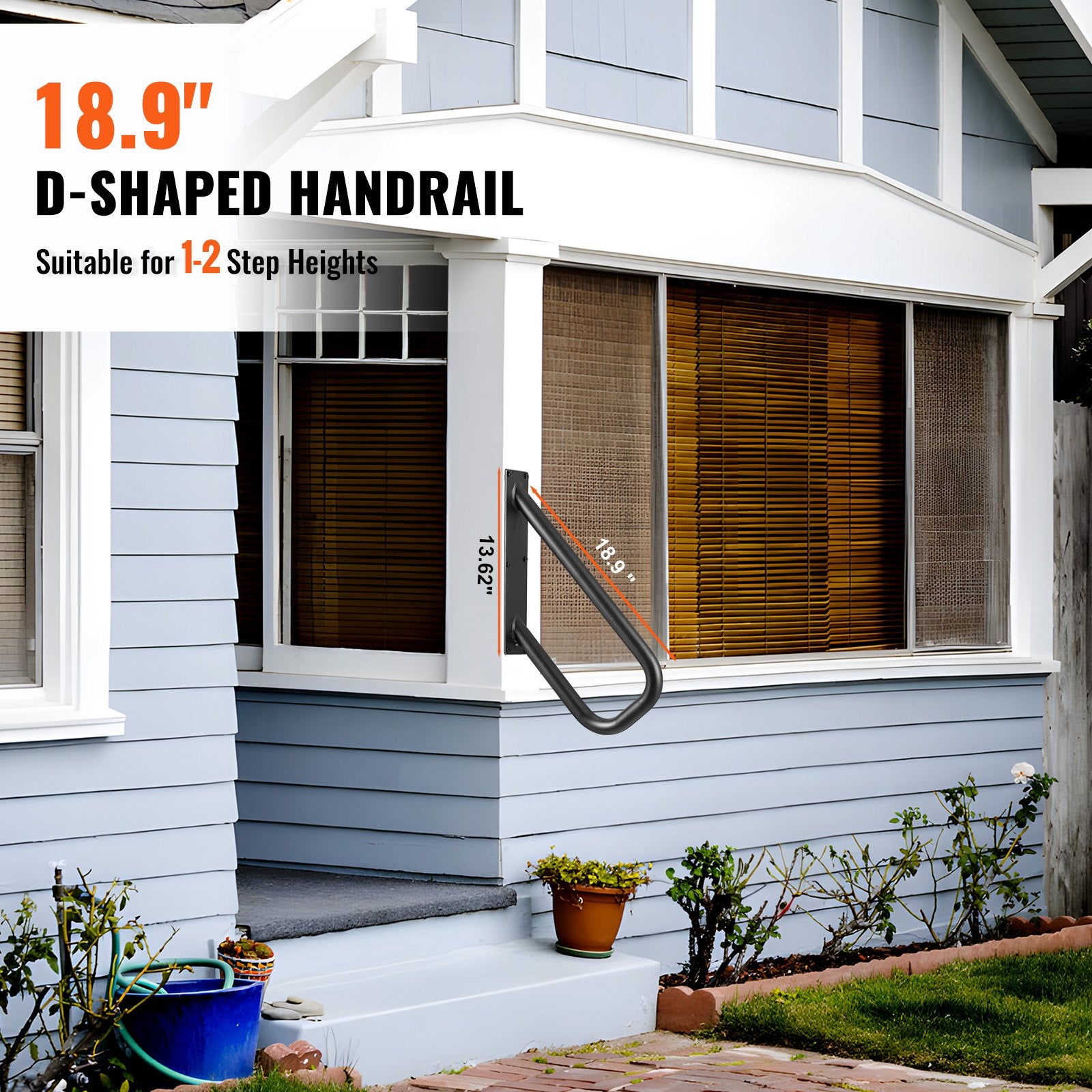 Handrails Outdoor Steps 18.9 Wall Mount Safety Rail Matte Black for 1-2 Steps