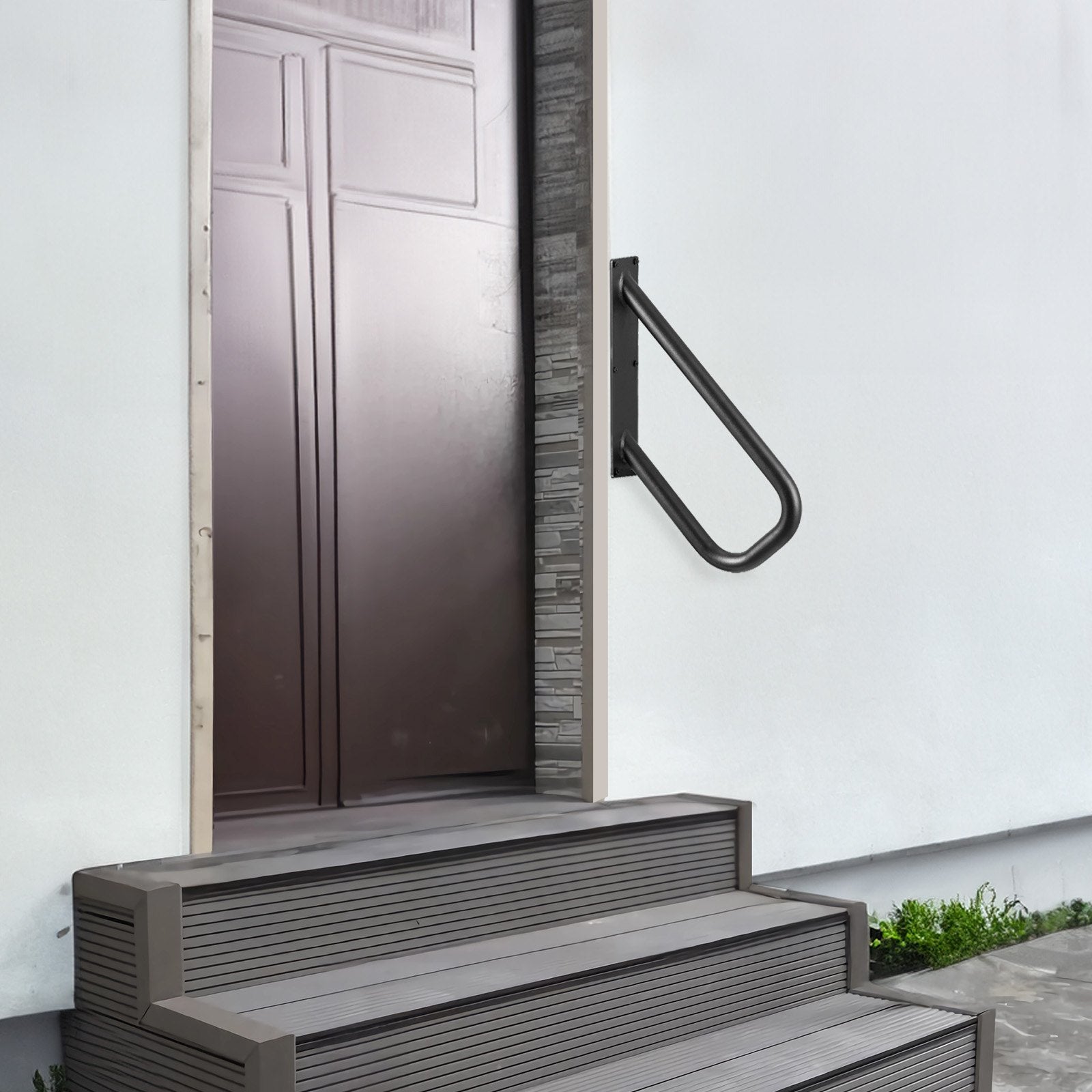 Handrails Outdoor Steps 18.9 Wall Mount Safety Rail Matte Black for 1-2 Steps