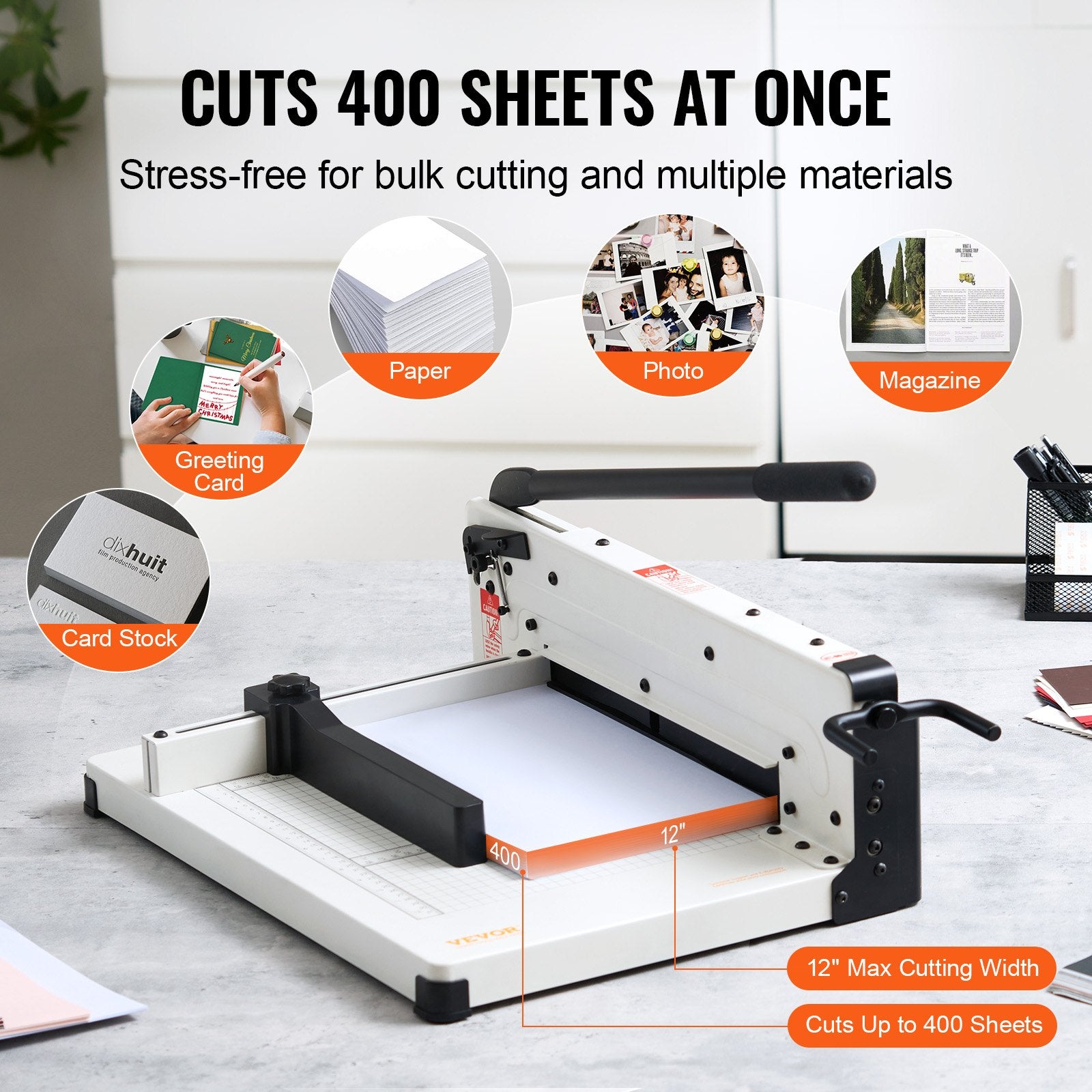 Heavy Duty 304.8mm Guillotine Paper Cutter A4 400 Sheet Capacity Steel Base