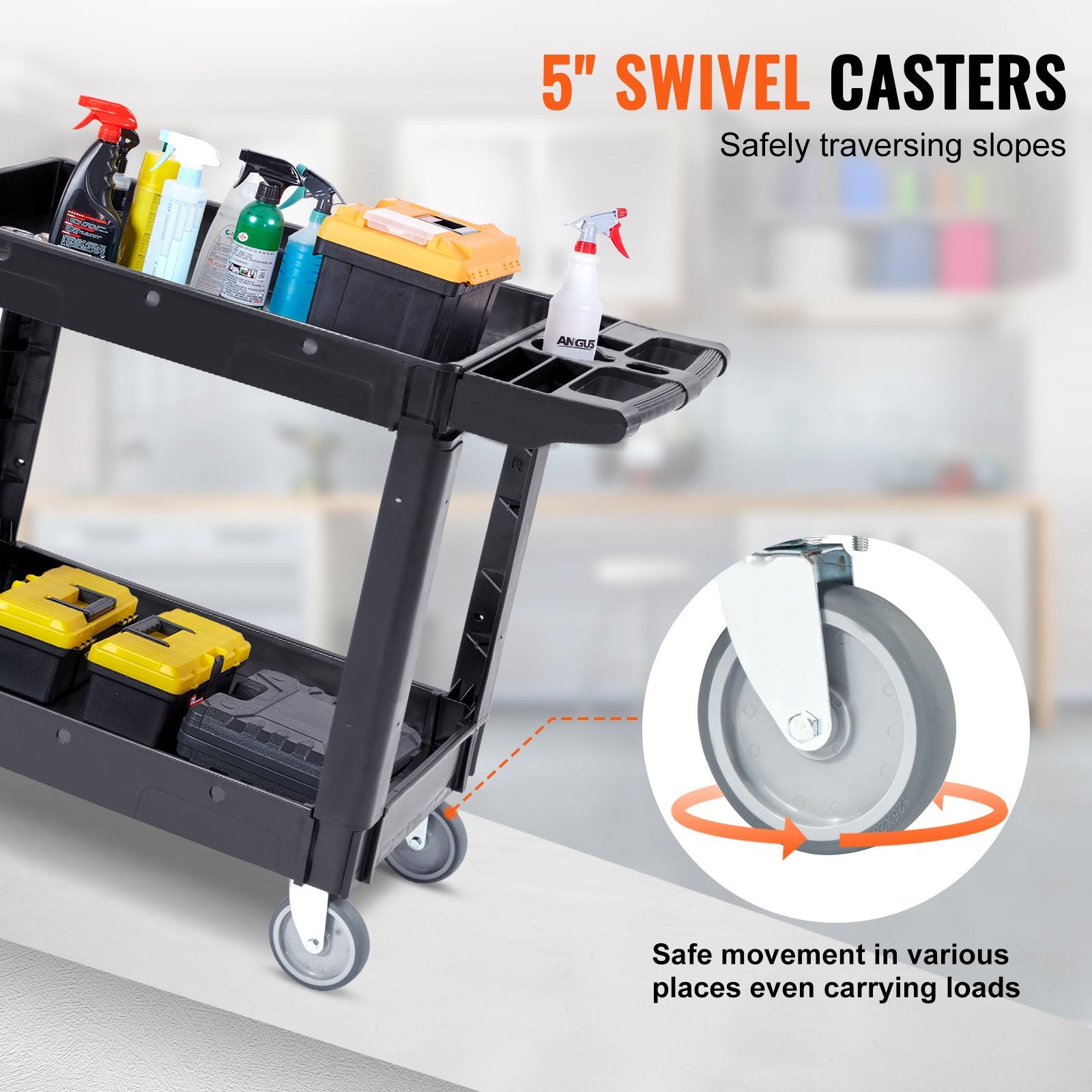Utility Service Cart 2-Shelf 550lbs Heavy Duty Rolling Cart with Swivel Wheels