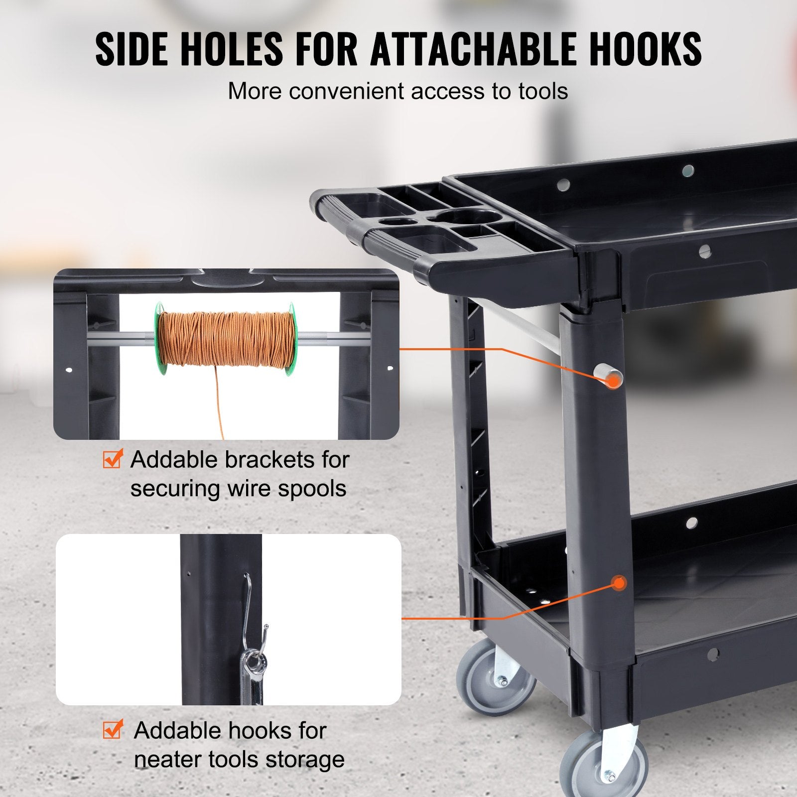 Utility Service Cart 2-Shelf 550lbs Heavy Duty Rolling Cart with Swivel Wheels