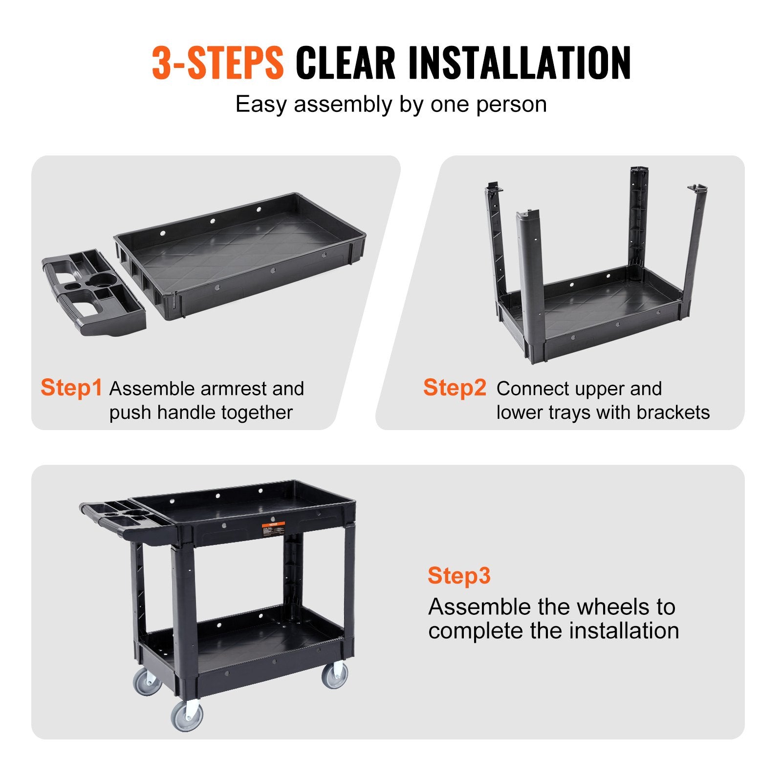 Utility Service Cart 2-Shelf 550lbs Heavy Duty Rolling Cart with Swivel Wheels