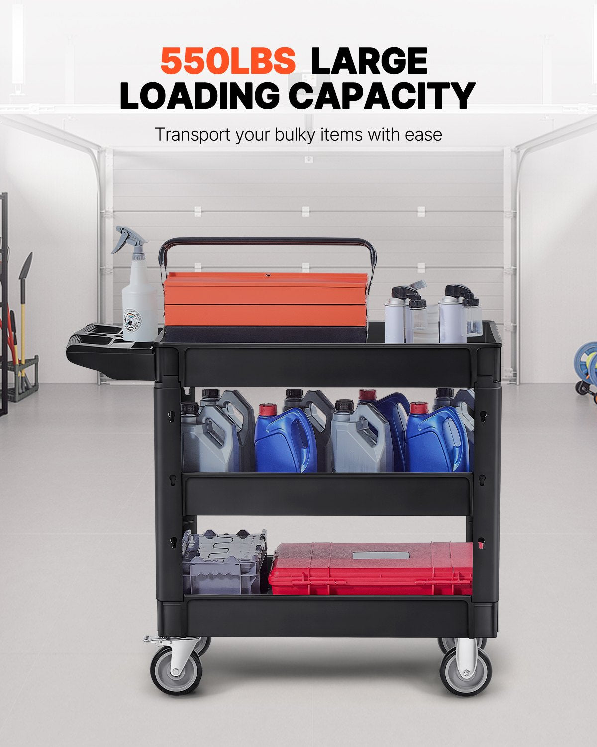 Utility Service Cart 3-Shelf 550lbs Heavy Duty Rolling Cart with Swivel Wheels