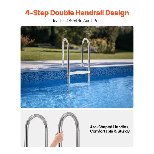 Swimming Pool Ladder 4 Step Stainless Steel Double Handrails with 120 kg Load