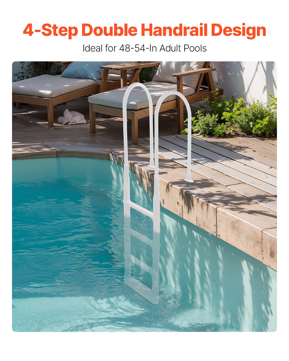 Swimming Pool Ladder 4-Step Double Handrails Non-Slip 136kg for In/Above-Ground
