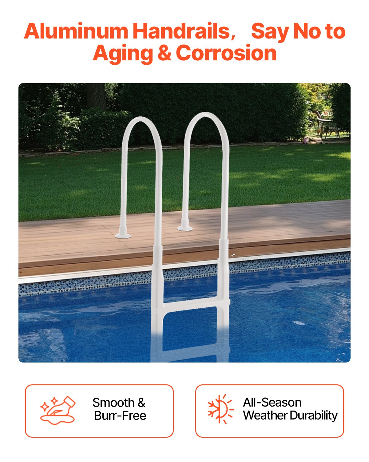 Swimming Pool Ladder 4-Step Double Handrails Non-Slip 136kg for In/Above-Ground