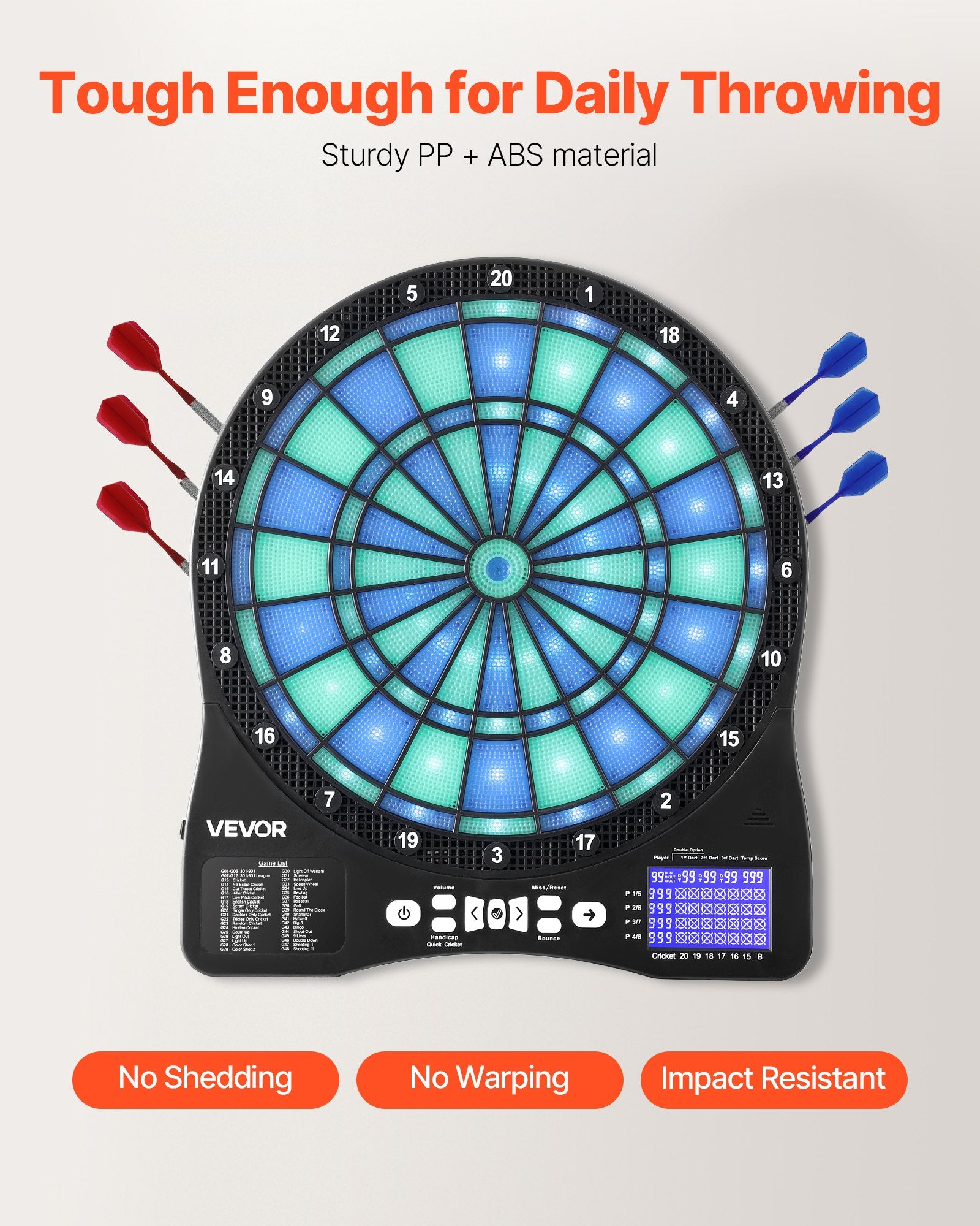 Electronic Dart Board LED Target with 48 Games, 500+ Variations, 6 Darts & LCD