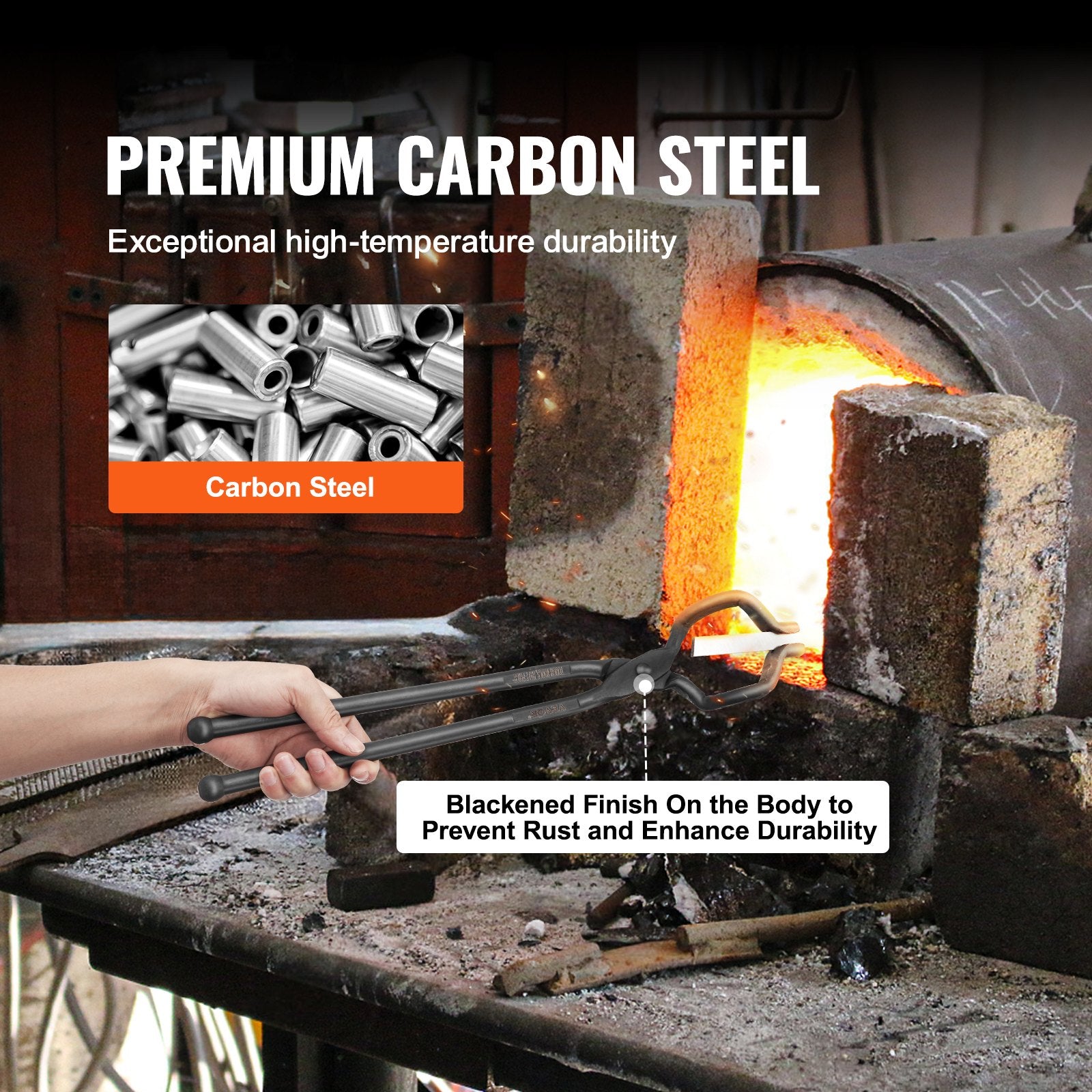 Blacksmith Tongs 463mm Z V-Bit Carbon Steel Forge Tongs with A3 Rivets