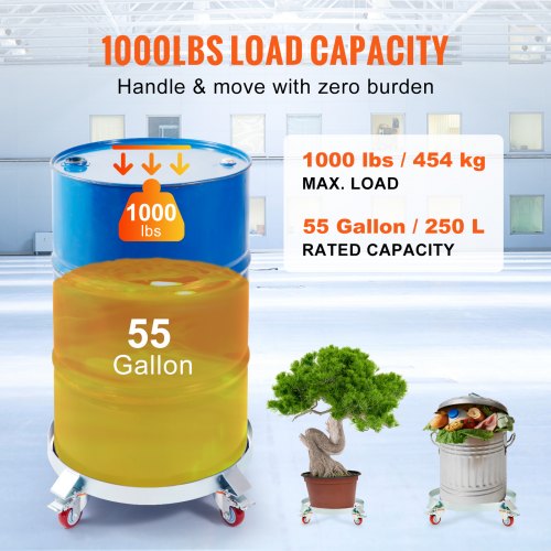 VEVOR 250 L Drum Dolly Heavy Duty 454 kg Load Barrel Cart with 4 Swivel Casters