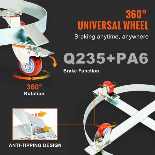 VEVOR 250 L Drum Dolly Heavy Duty 454 kg Load Barrel Cart with 4 Swivel Casters