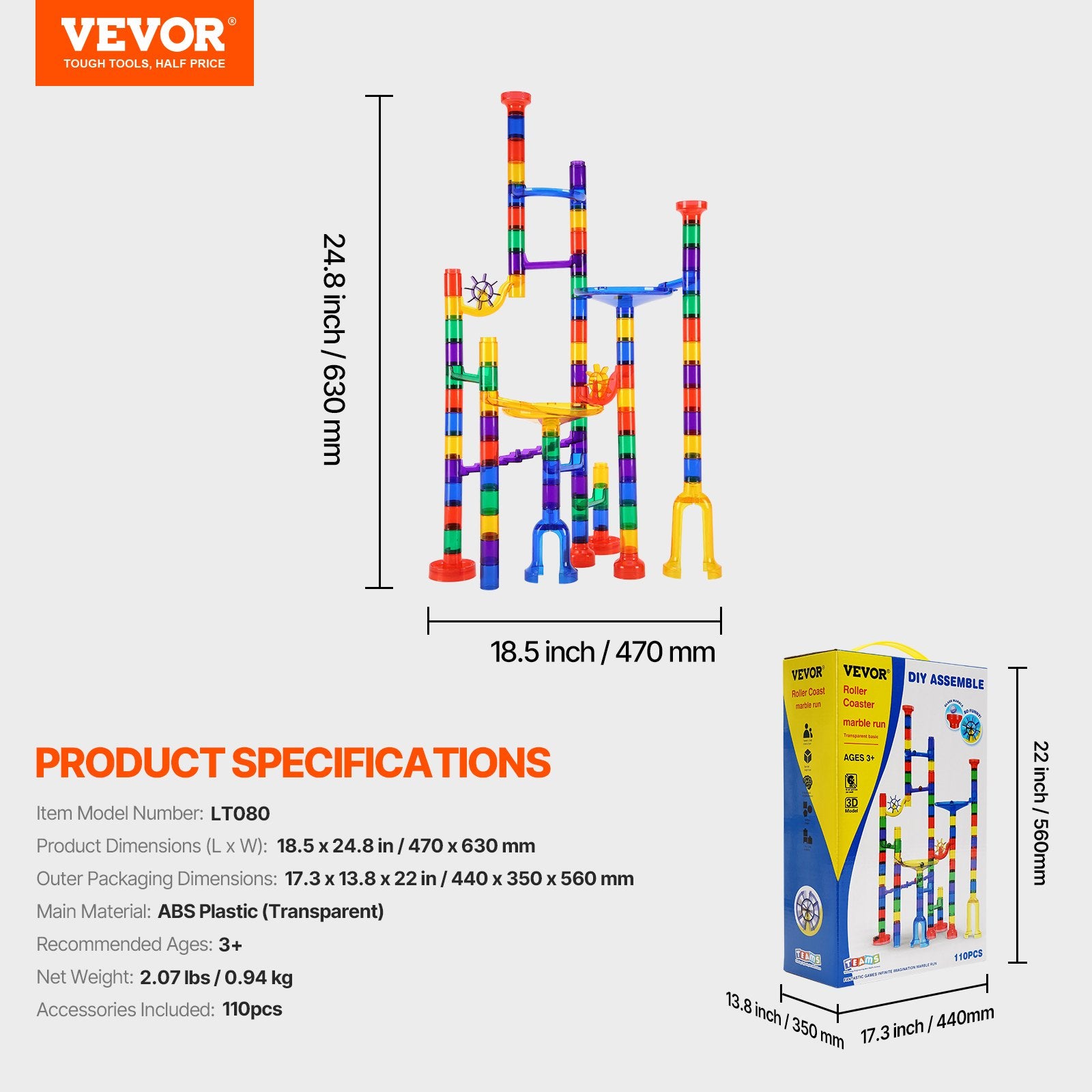 Marble Run Building Block STEM Toy Set with Glow Marbles Educational Maze Game