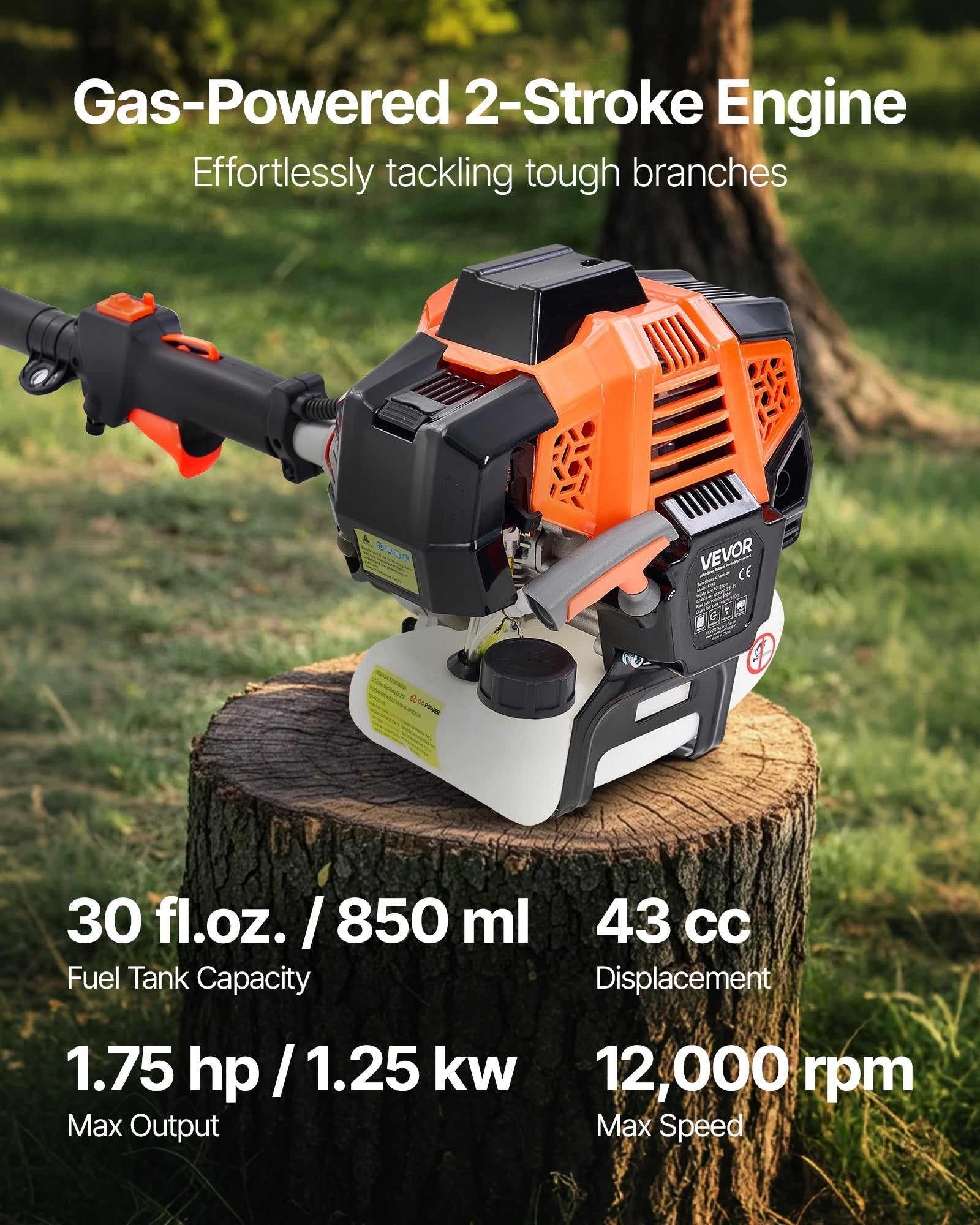 Gas Pole Saw 33CC 2-Stroke with 20.3cm Bar 2.08-3.58m Extendable Chainsaw